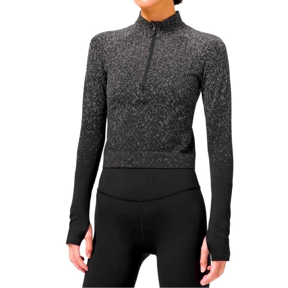 Lululemon Rest Less Cropped 1/2 Zip Herringbone Fade